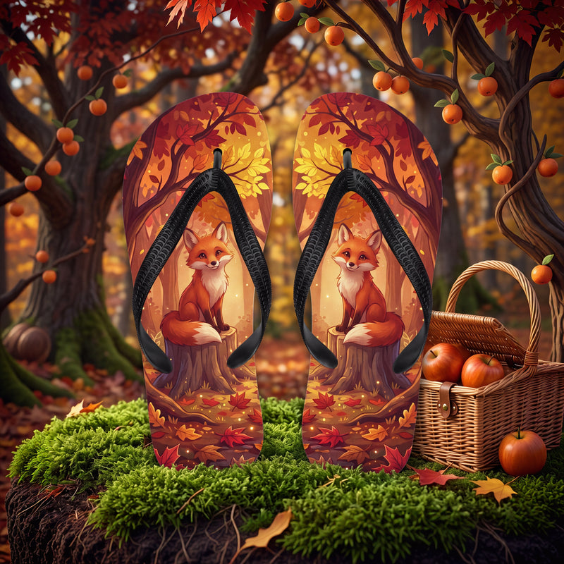 Autumn Fox Flip Flops | Cozy Woodland Fall Forest Sandals