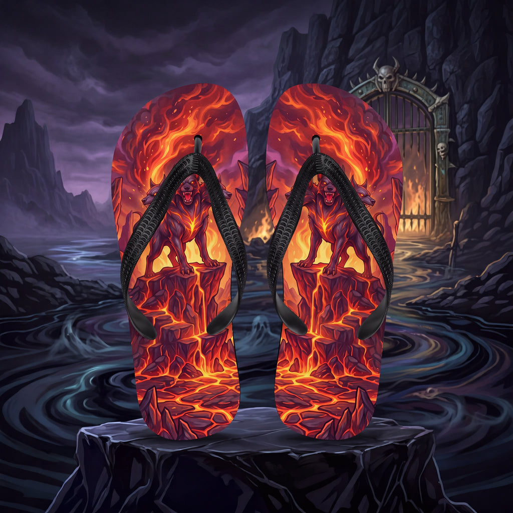 Cerberus Greek Mythology Flip Flops | Three-Headed Underworld Hound Sandals