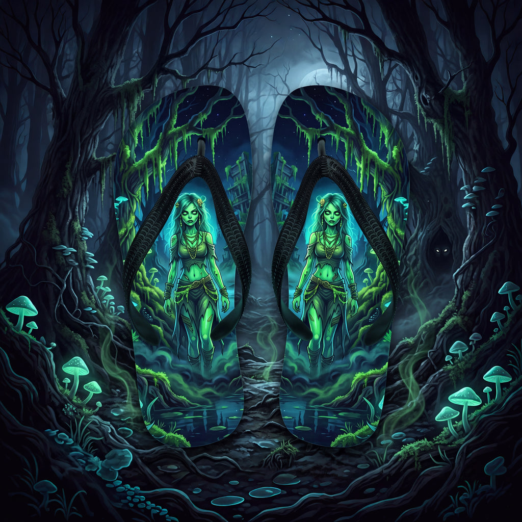 Zombie Girl Flip Flops | Haunted Swamp Dark Fantasy Sandals