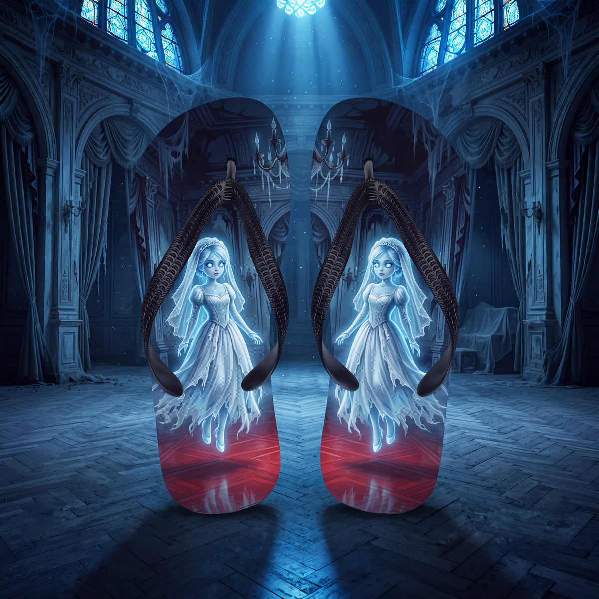 Ghost Bride Flip Flops | Haunted Ballroom Gothic Halloween Sandals
