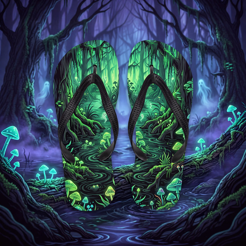 Haunted Swamp Flip Flops | Glowing Mushroom Dark Fantasy Sandals