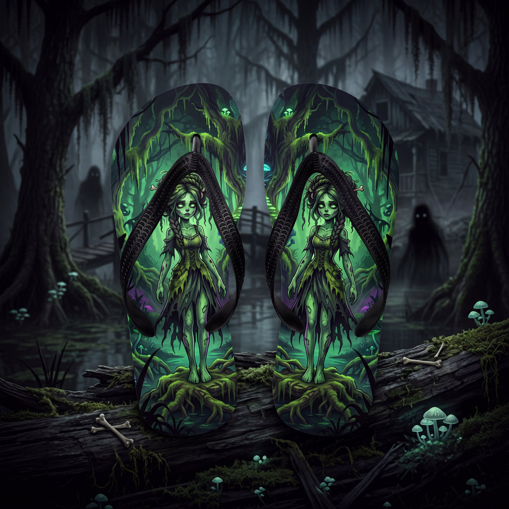Zombie Swamp Flip Flops | Green Undead Girl Dark Fantasy Sandals