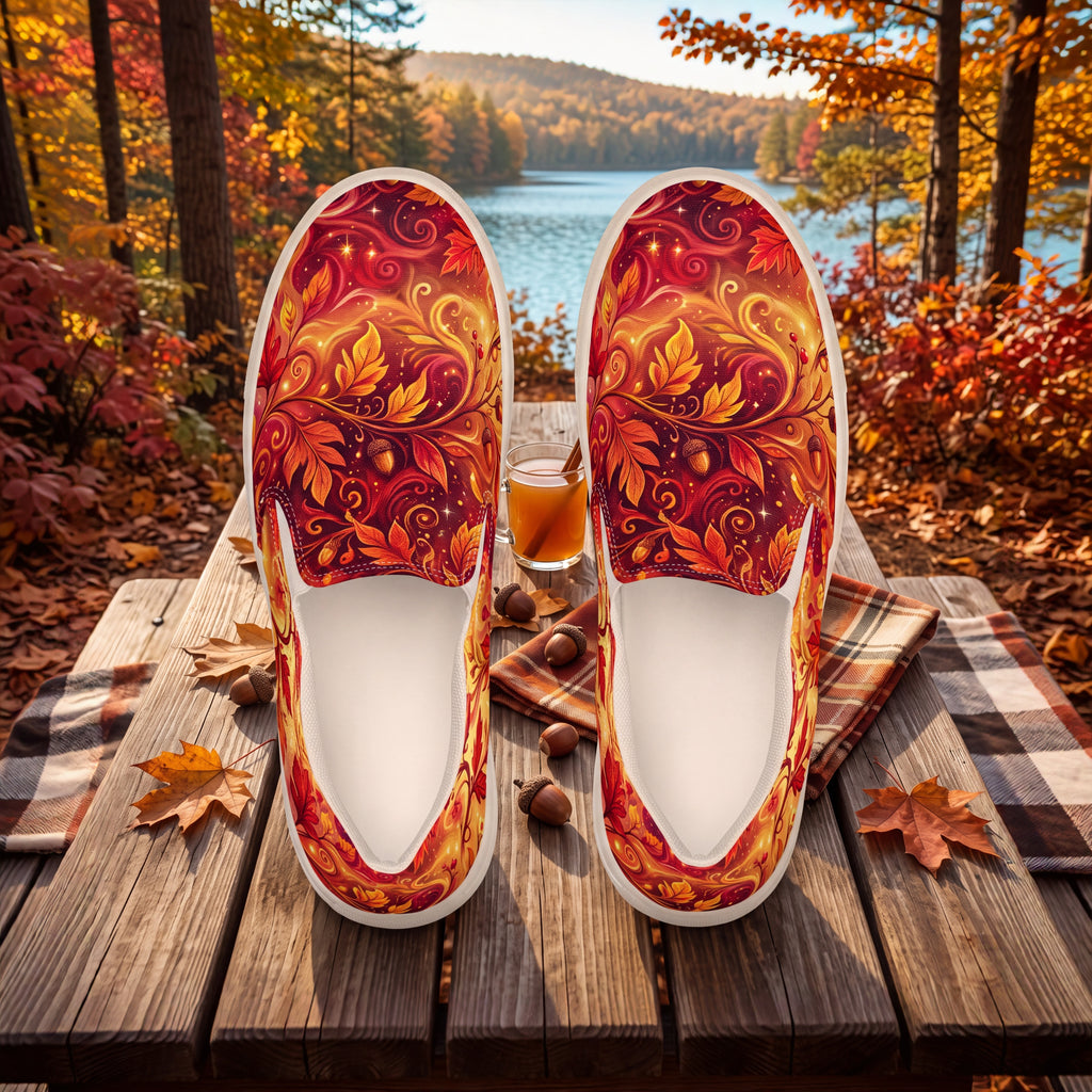 Women's Autumn Leaves Slip-On Shoes – Burnt Orange, Burgundy & Gold Fall Canvas Sneakers