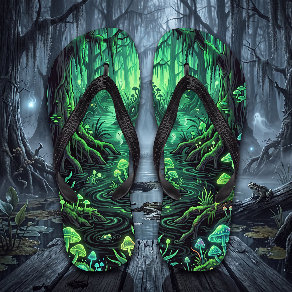 Haunted Swamp Flip Flops | Glowing Mushroom Dark Fantasy Sandals