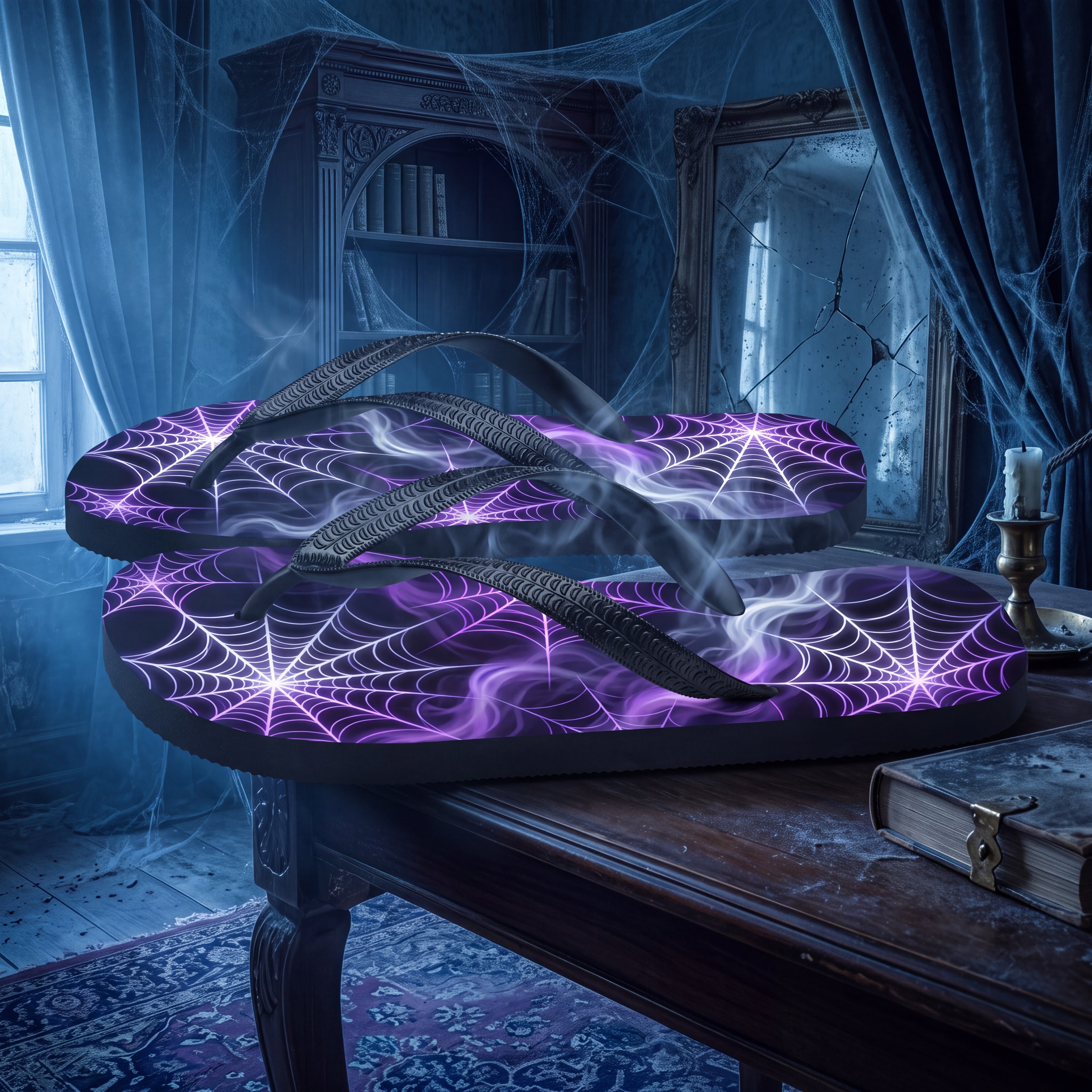 Purple Spiderweb Flip Flops |  Gothic Halloween Web Sandals