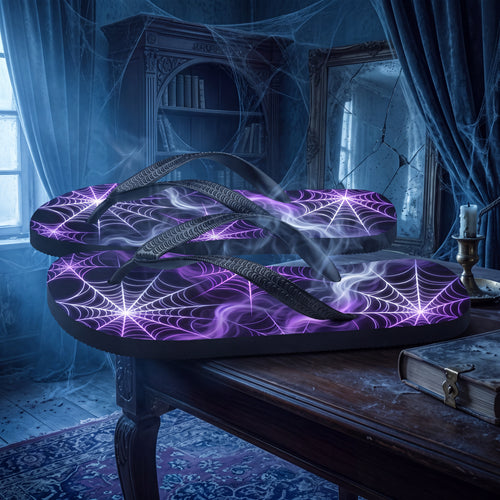 Purple Spiderweb Flip Flops |  Gothic Halloween Web Sandals