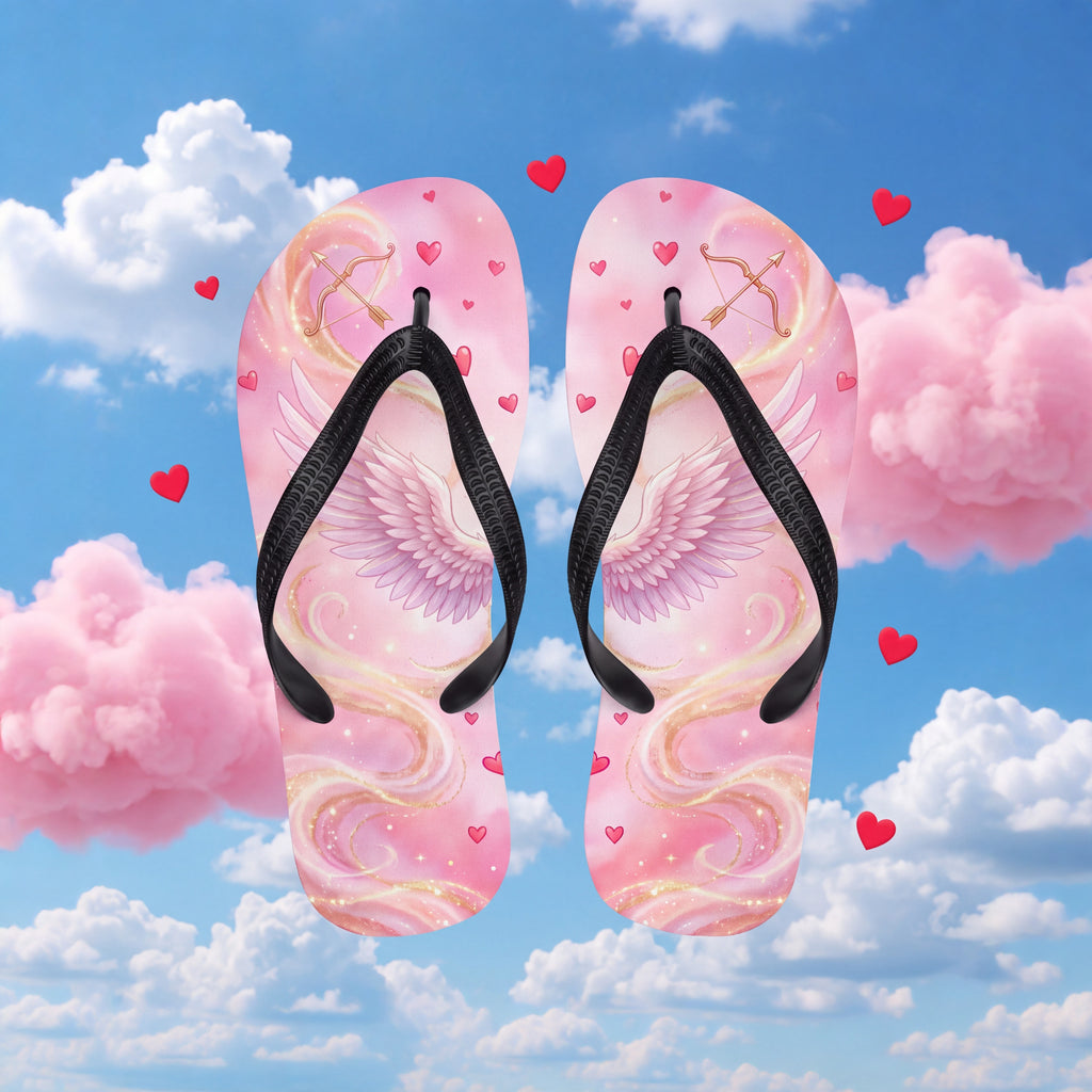 Cupid Flip Flops | Pink Angel Wing and Heart Valentine Sandals