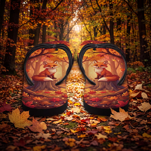 Autumn Fox Flip Flops | Cozy Woodland Fall Forest Sandals