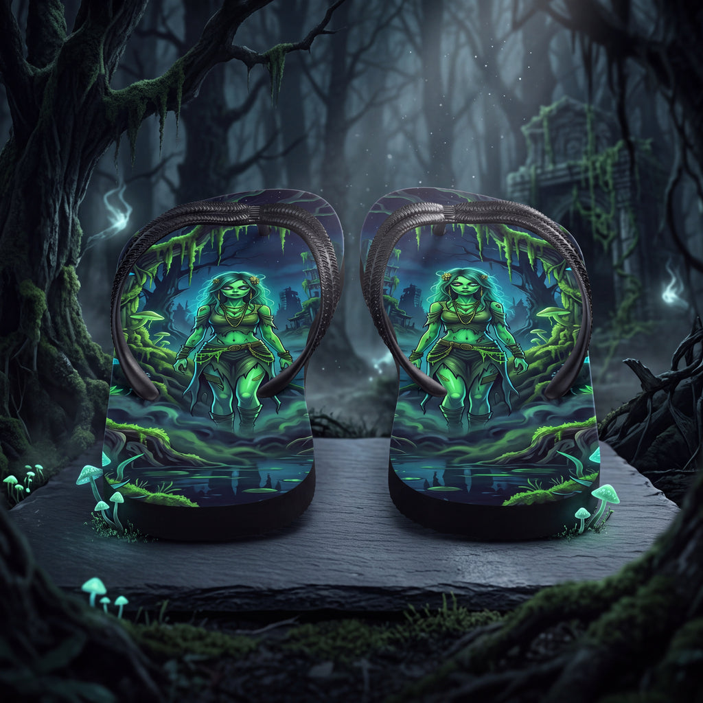 Zombie Girl Flip Flops | Haunted Swamp Dark Fantasy Sandals