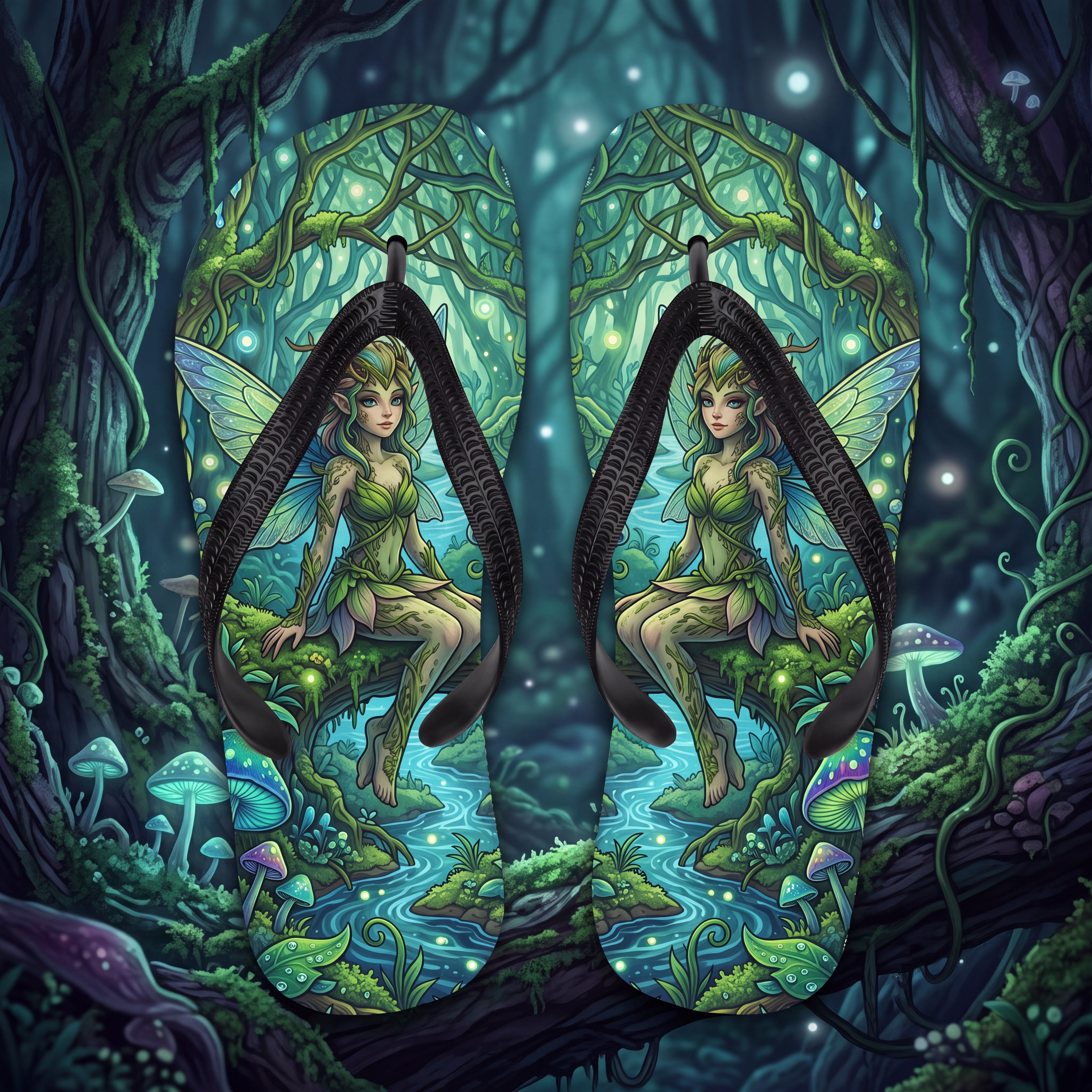 Fae Forest Flip Flops | Enchanted Fairycore Mushroom Woodland Sandals