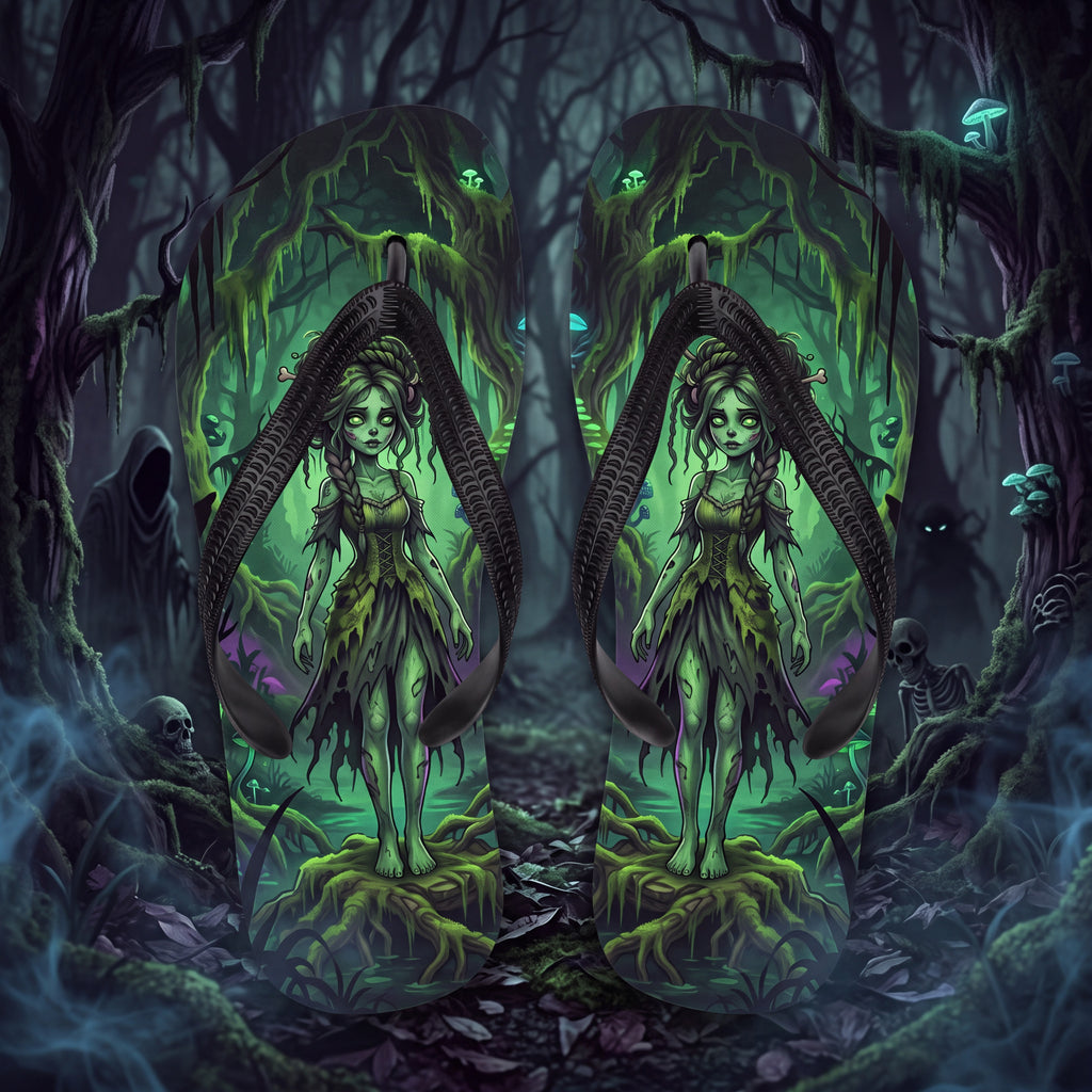 Zombie Swamp Flip Flops | Green Undead Girl Dark Fantasy Sandals