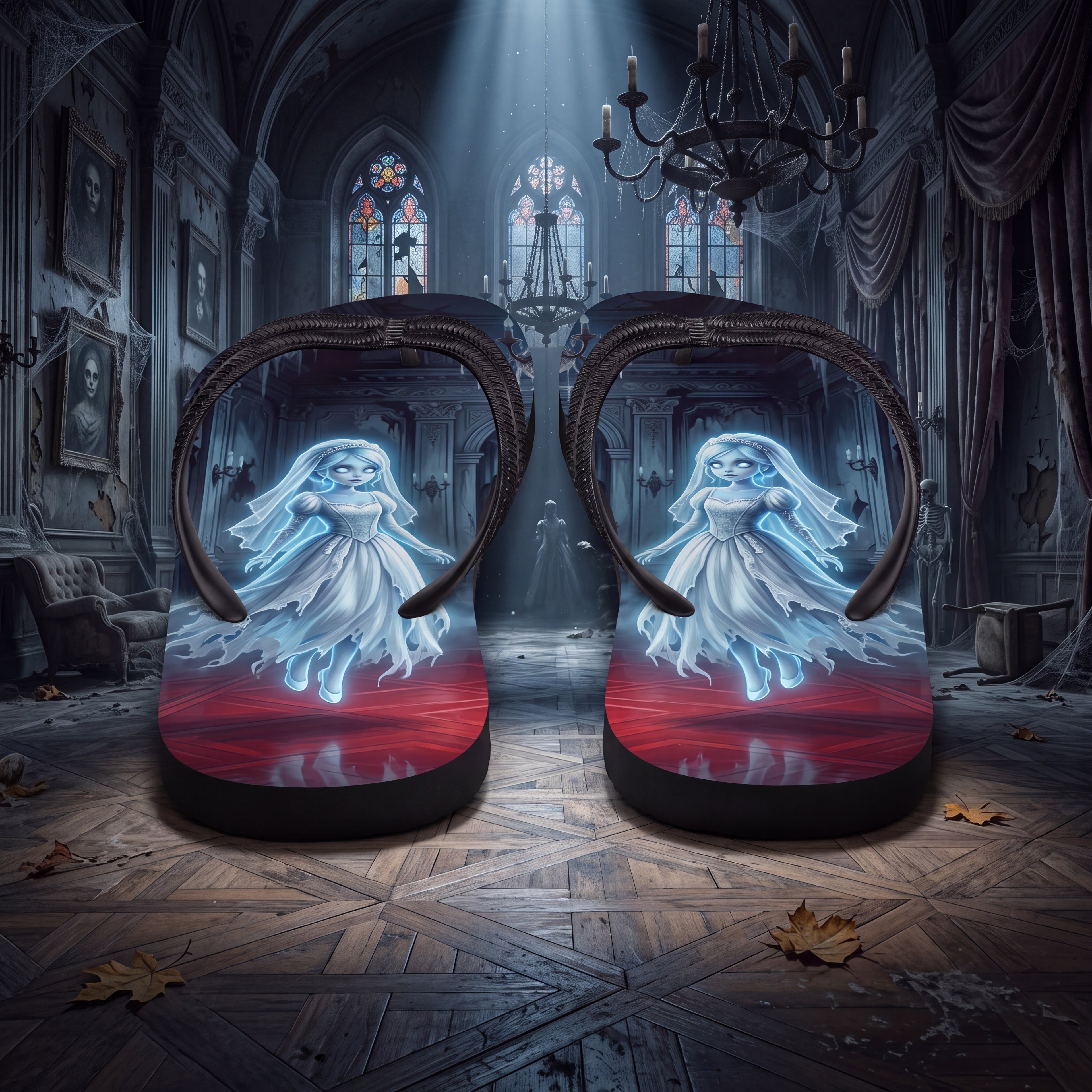 Ghost Bride Flip Flops | Haunted Ballroom Gothic Halloween Sandals