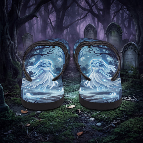 Ghost Girl Flip Flops | Haunted Graveyard Blue Halloween Sandals