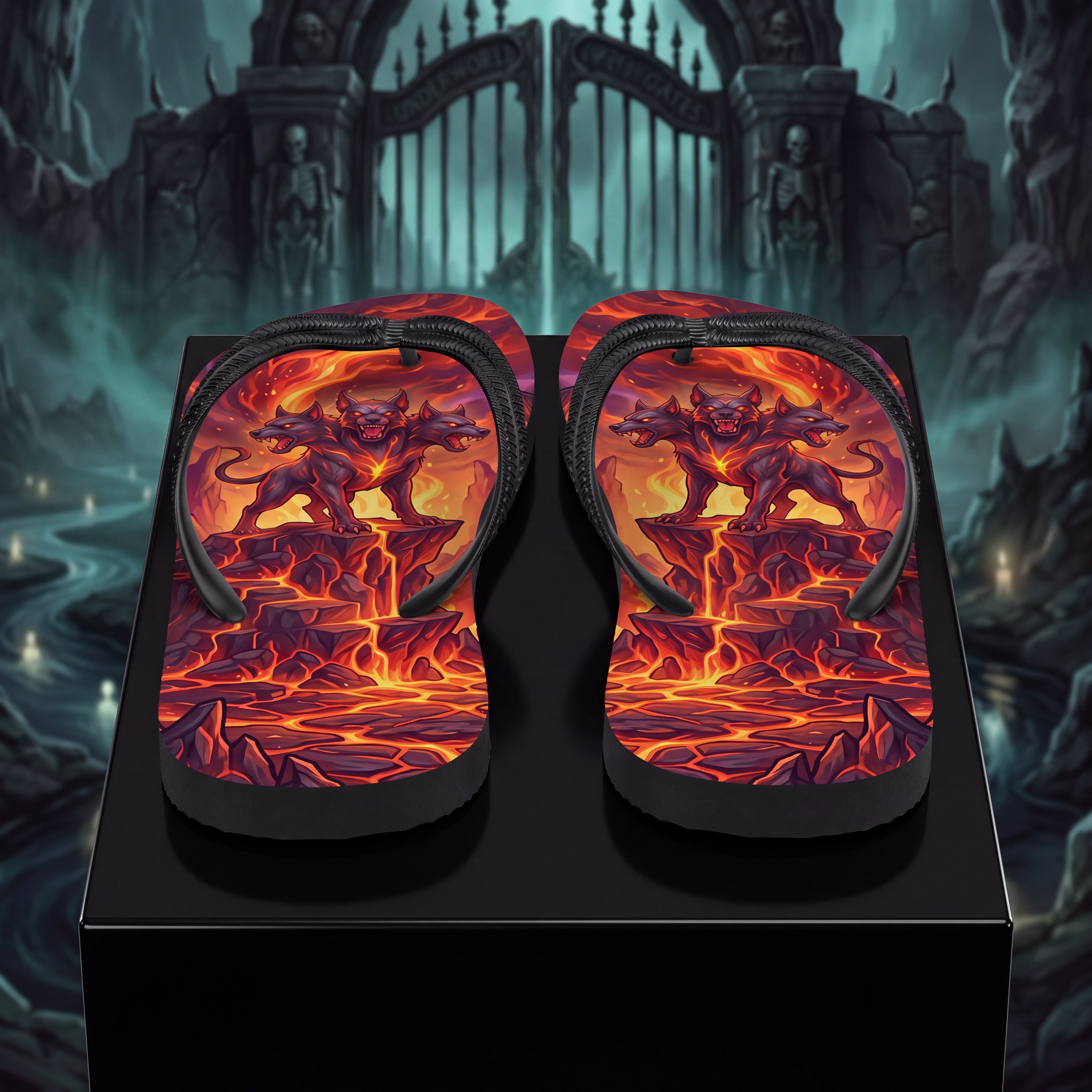 Cerberus Greek Mythology Flip Flops | Three-Headed Underworld Hound Sandals