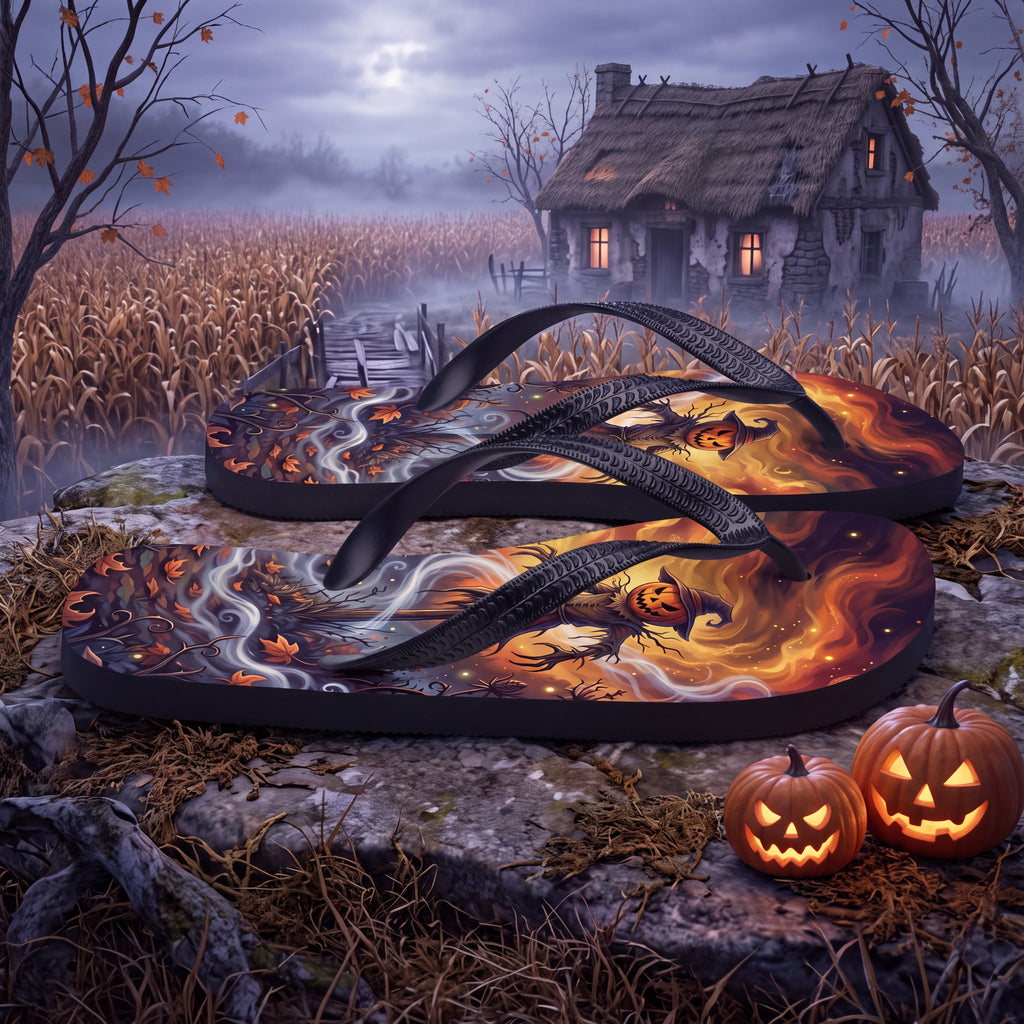 Halloween Scarecrow Flip Flops | Jack-O’-Lantern Haunted Harvest Sandals