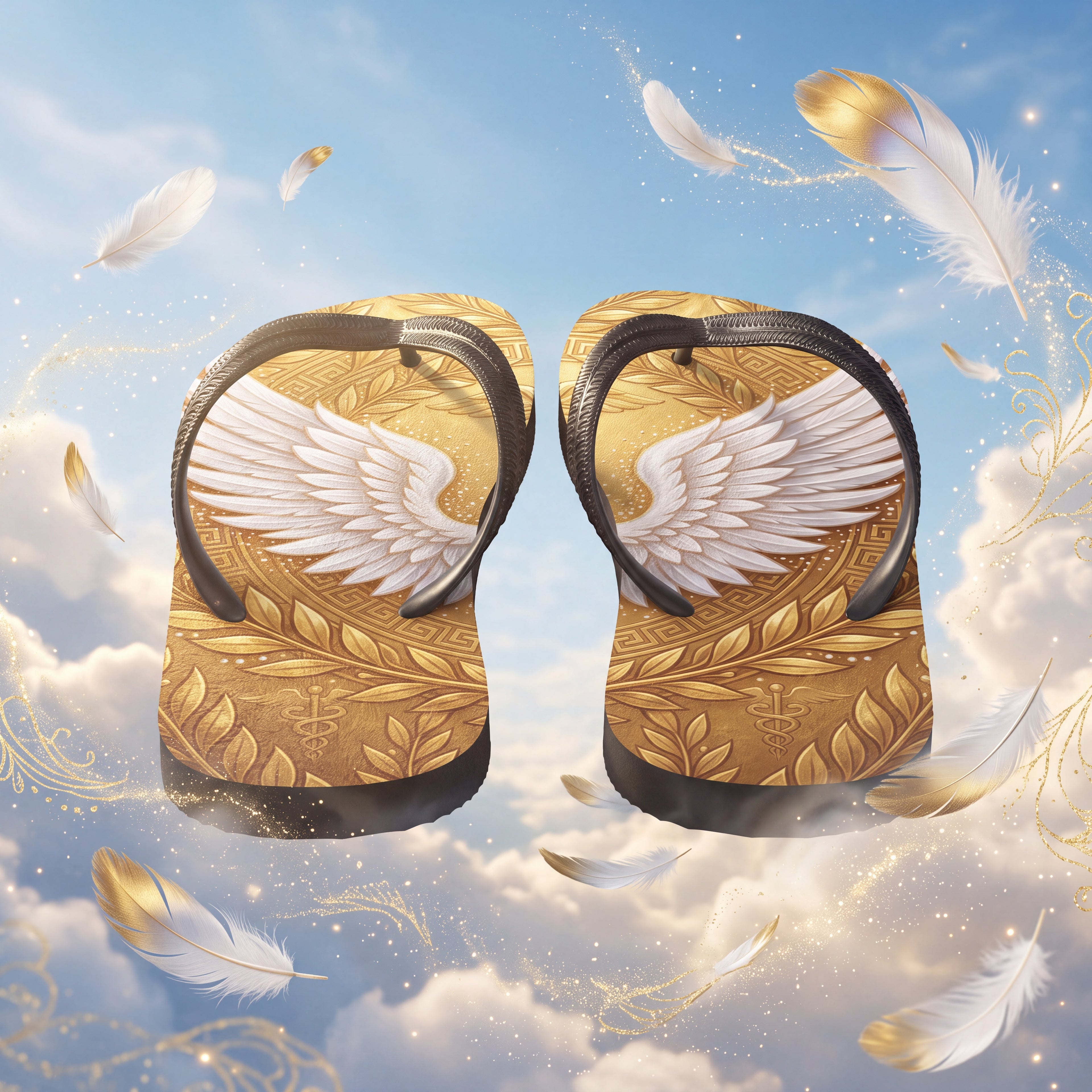Greek Mythology Flip Flops | Gold Winged Messenger Sandals