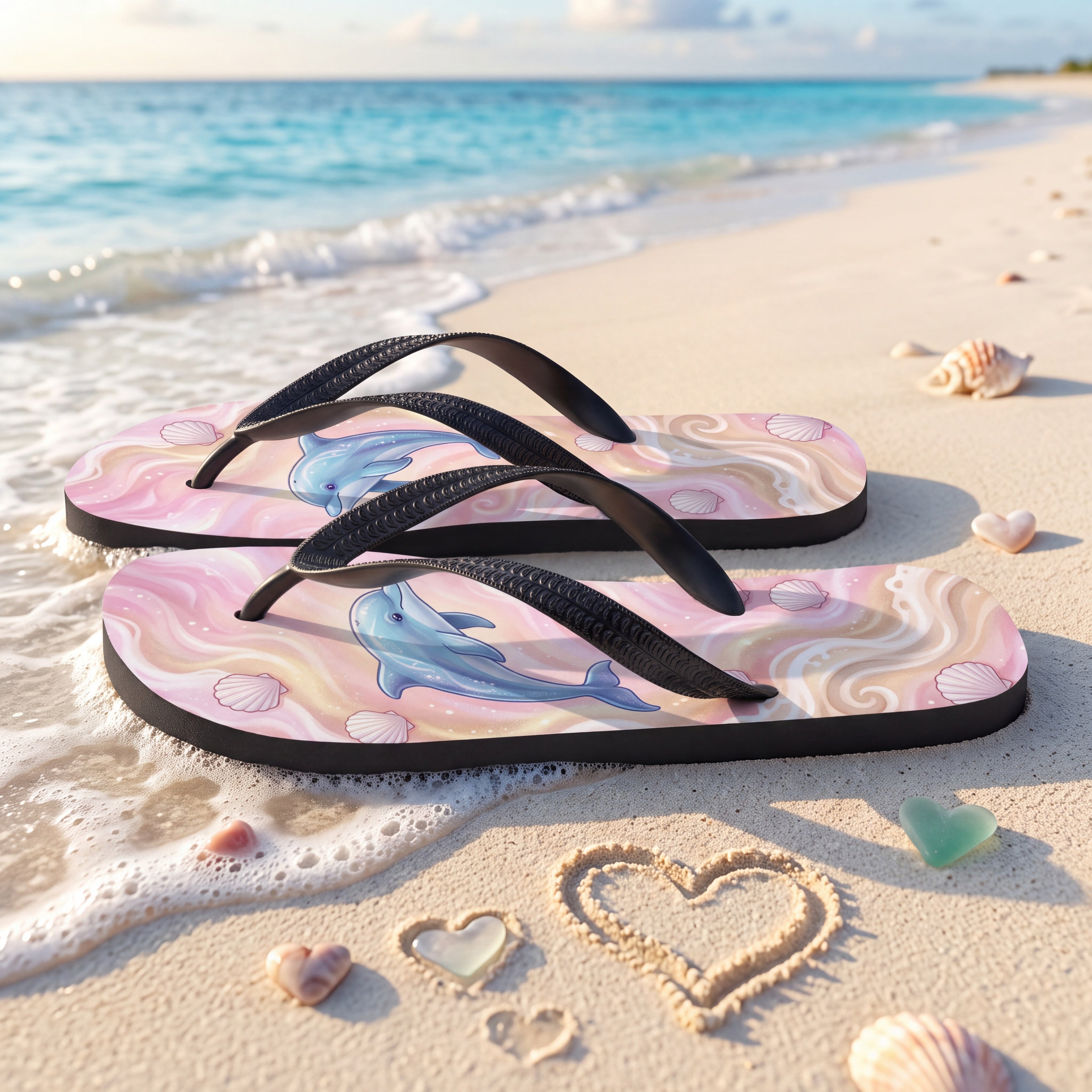 Aphrodite Flip Flops | Dolphin & Pink Seashell Greek Goddess Sandals