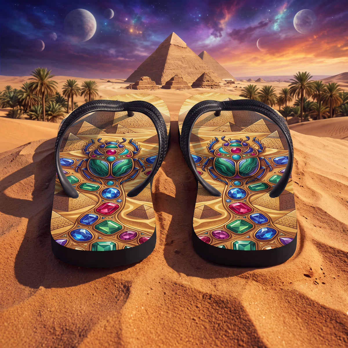 Egyptian Scarab Flip Flops | Jeweled Ancient Egypt Pyramid Sandals