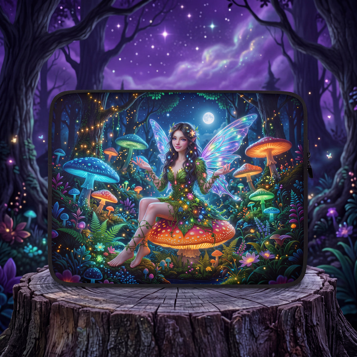 Fairy Laptop Sleeve – Enchanted Mushroom Forest Fantasy | Neoprene Case