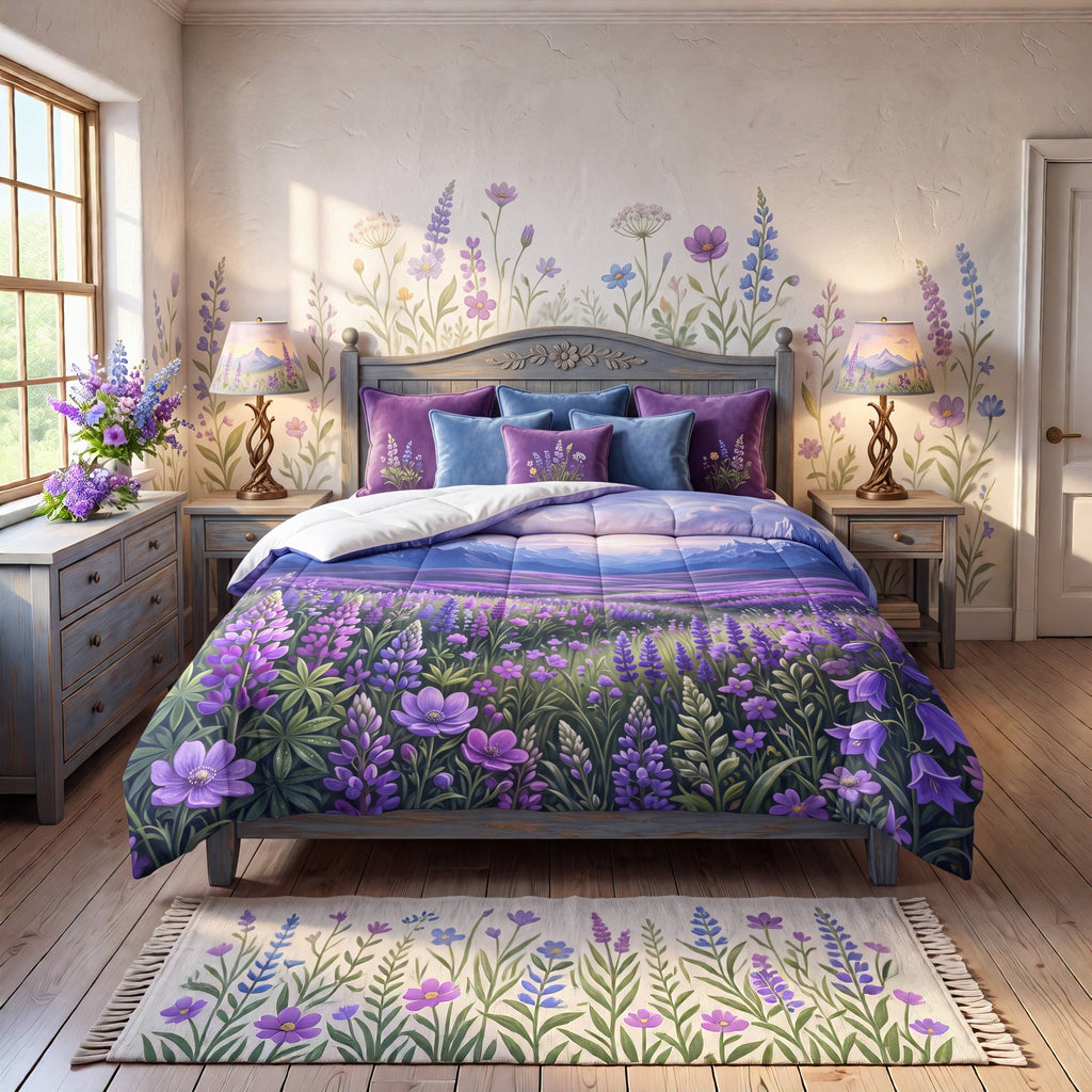 SUBLIMATION Wildflower Meadow Comforter | Mountain Landscape Bedding
