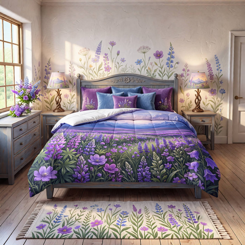 SUBLIMATION Wildflower Meadow Comforter | Mountain Landscape Bedding