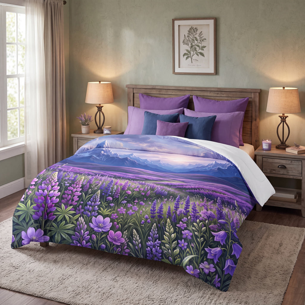 SUBLIMATION Wildflower Meadow Comforter | Mountain Landscape Bedding