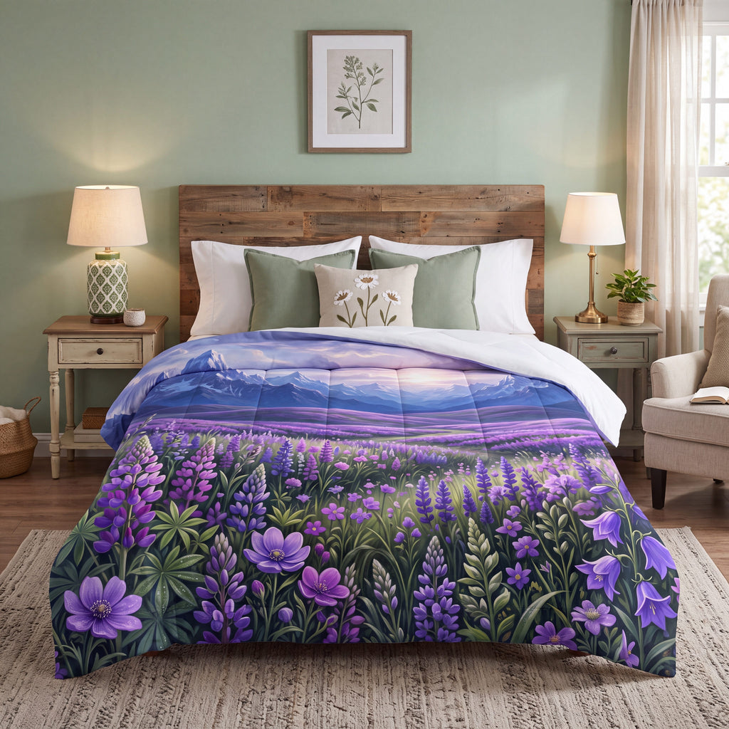 SUBLIMATION Wildflower Meadow Comforter | Mountain Landscape Bedding