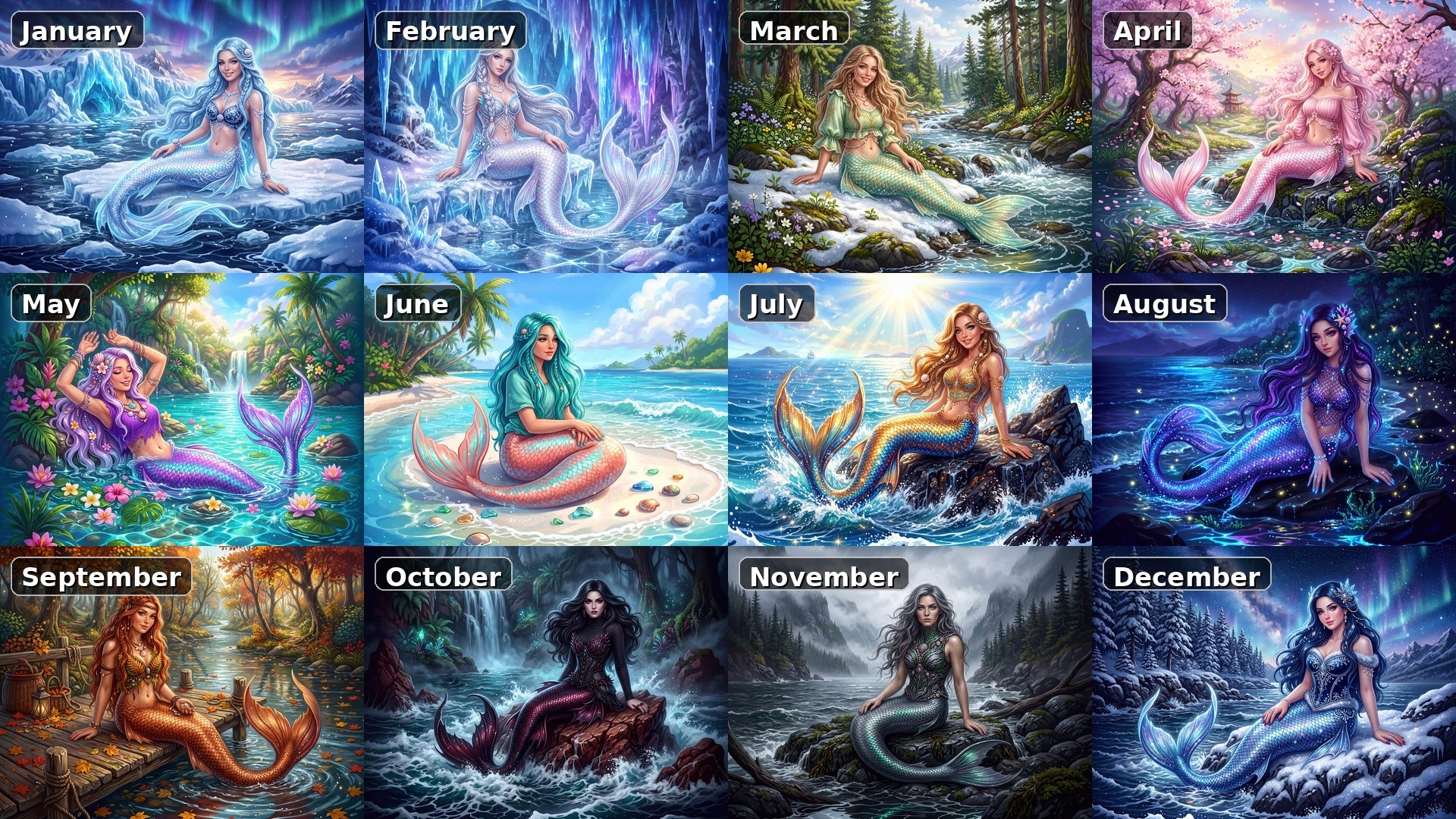 Mermaids of the Shores 2027 Wall Calendar – Fantasy Mermaid Art