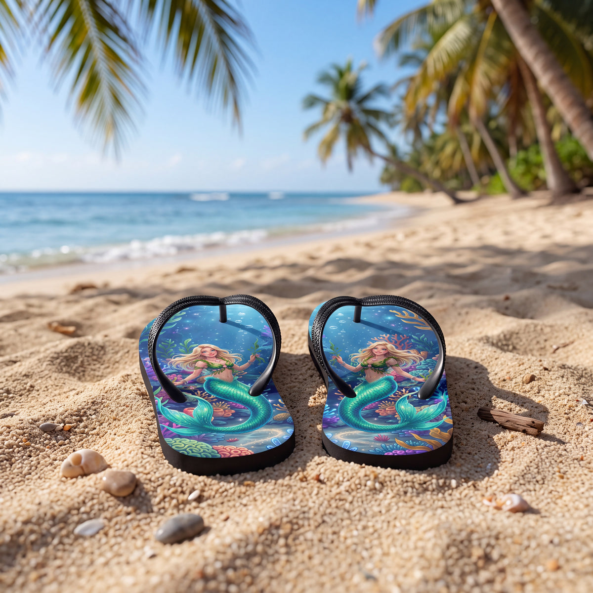 Mermaid Flip Flops – Colorful Coral Reef Ocean Fantasy Sandals