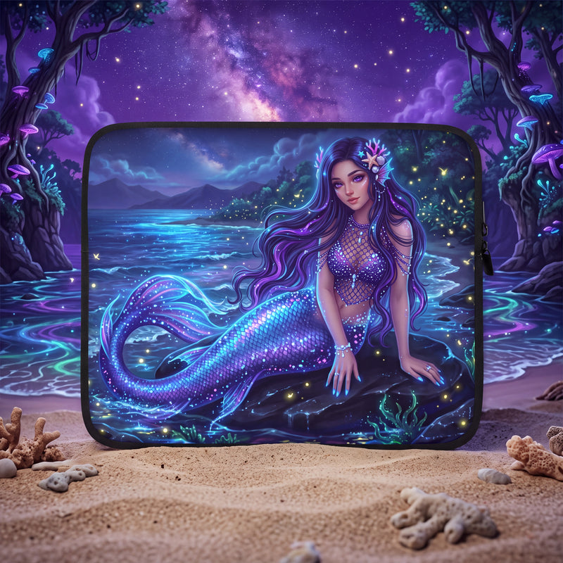 Moonlit Mermaid Laptop Sleeve – Bioluminescent Ocean Fantasy | Neoprene Case