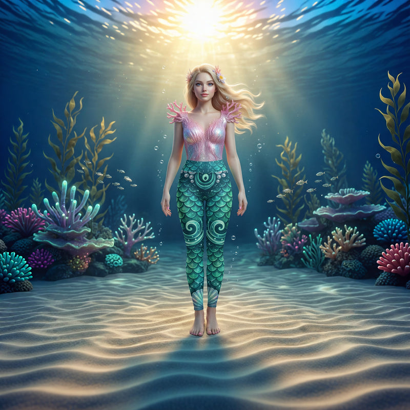 CUT-SEW Mermaid Scale Yoga Leggings | Seafoam Ocean Pearl | High-Waisted Activewear