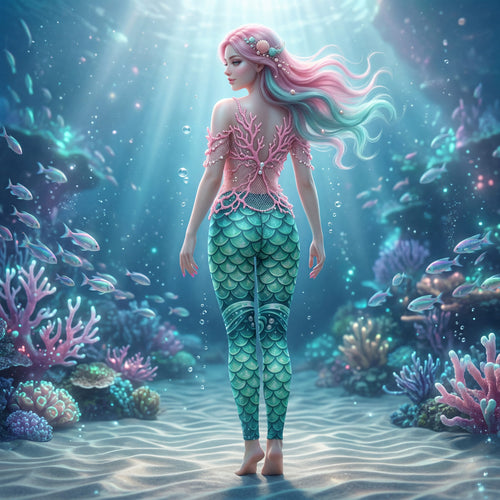 CUT-SEW Mermaid Scale Yoga Leggings | Seafoam Ocean Pearl | High-Waisted Activewear