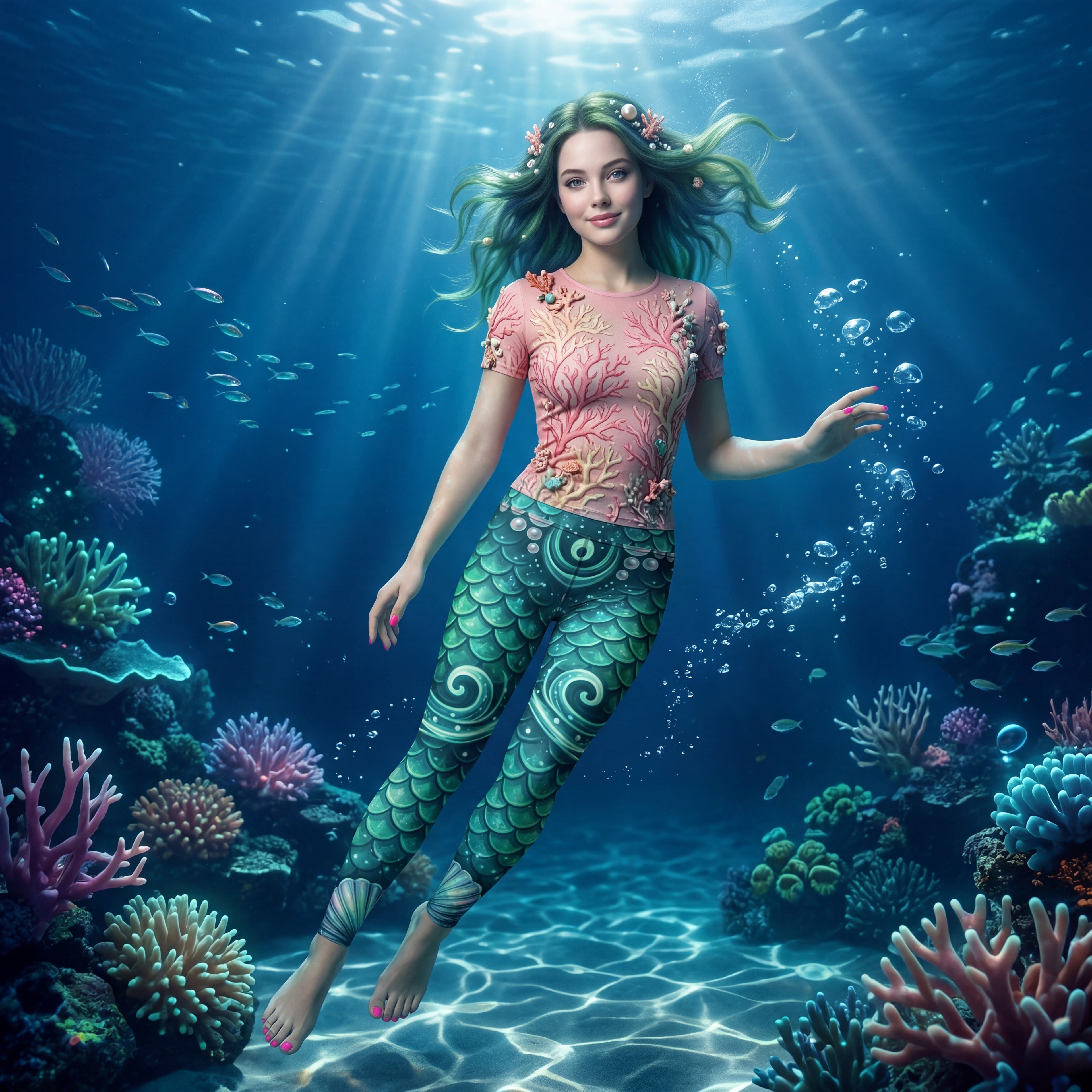 Mermaid Scale Yoga Leggings | Seafoam Ocean Pearl | High-Waisted Activewear