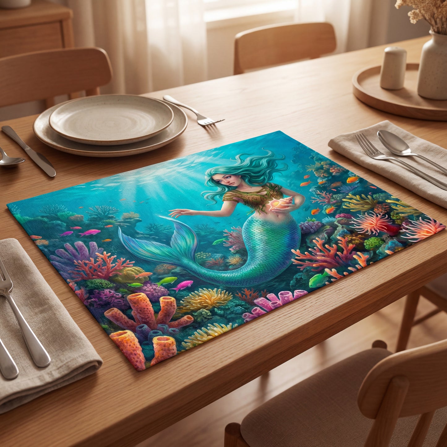 Underwater Mermaid Placemats (Set of 4) – Coastal Beach House Table Setting