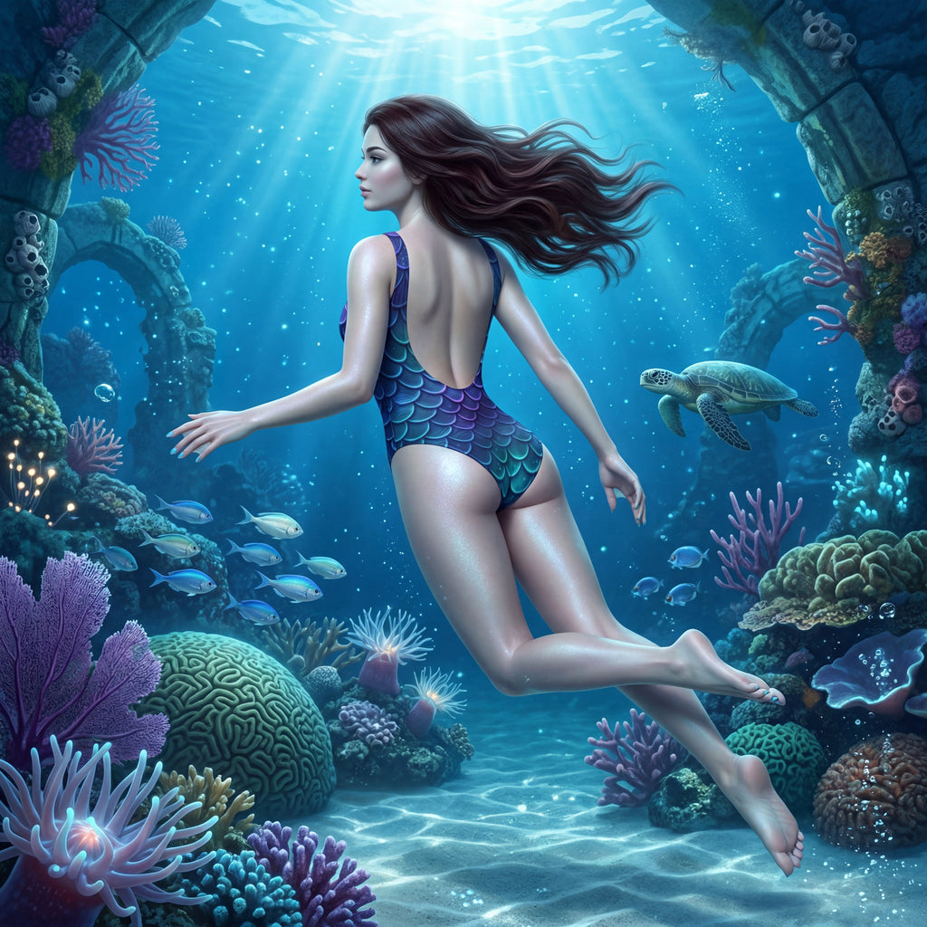 Mermaid One-Piece Swimsuit | Purple Blue Scale Print Swimwear