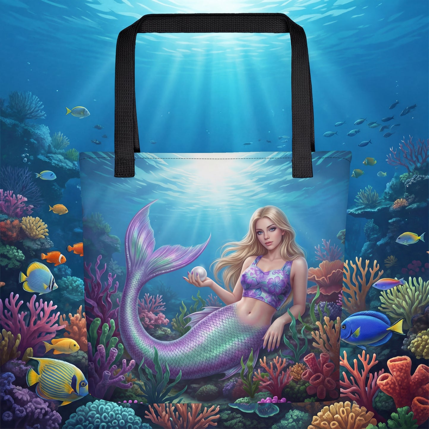 Mermaid Tote Bag | Fantasy Ocean Art | All-Over Print Tote