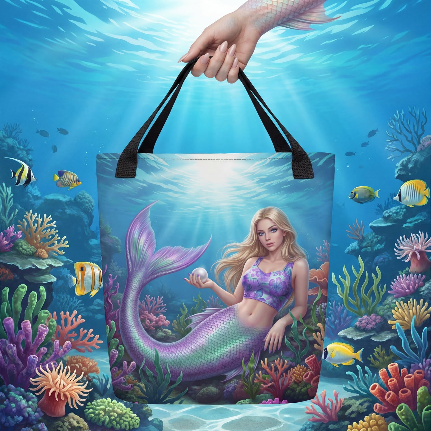 Mermaid Tote Bag | Fantasy Ocean Art | All-Over Print Tote