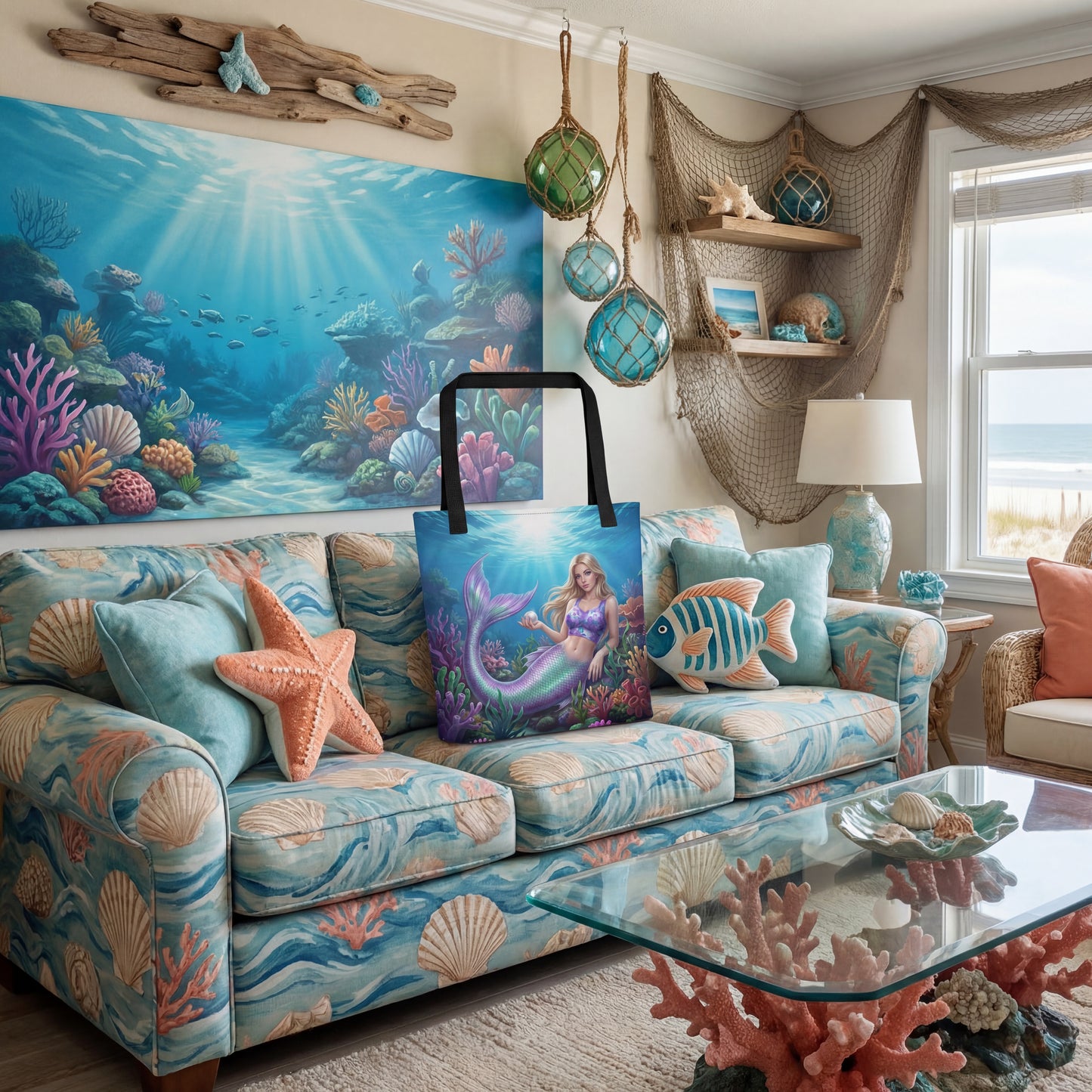 Mermaid Tote Bag | Fantasy Ocean Art | All-Over Print Tote