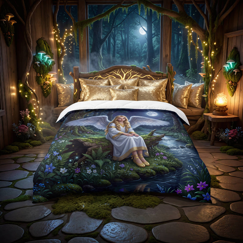 SUBLIMATION Moonlit Angel Comforter | Enchanted Forest Fantasy Bedding Set