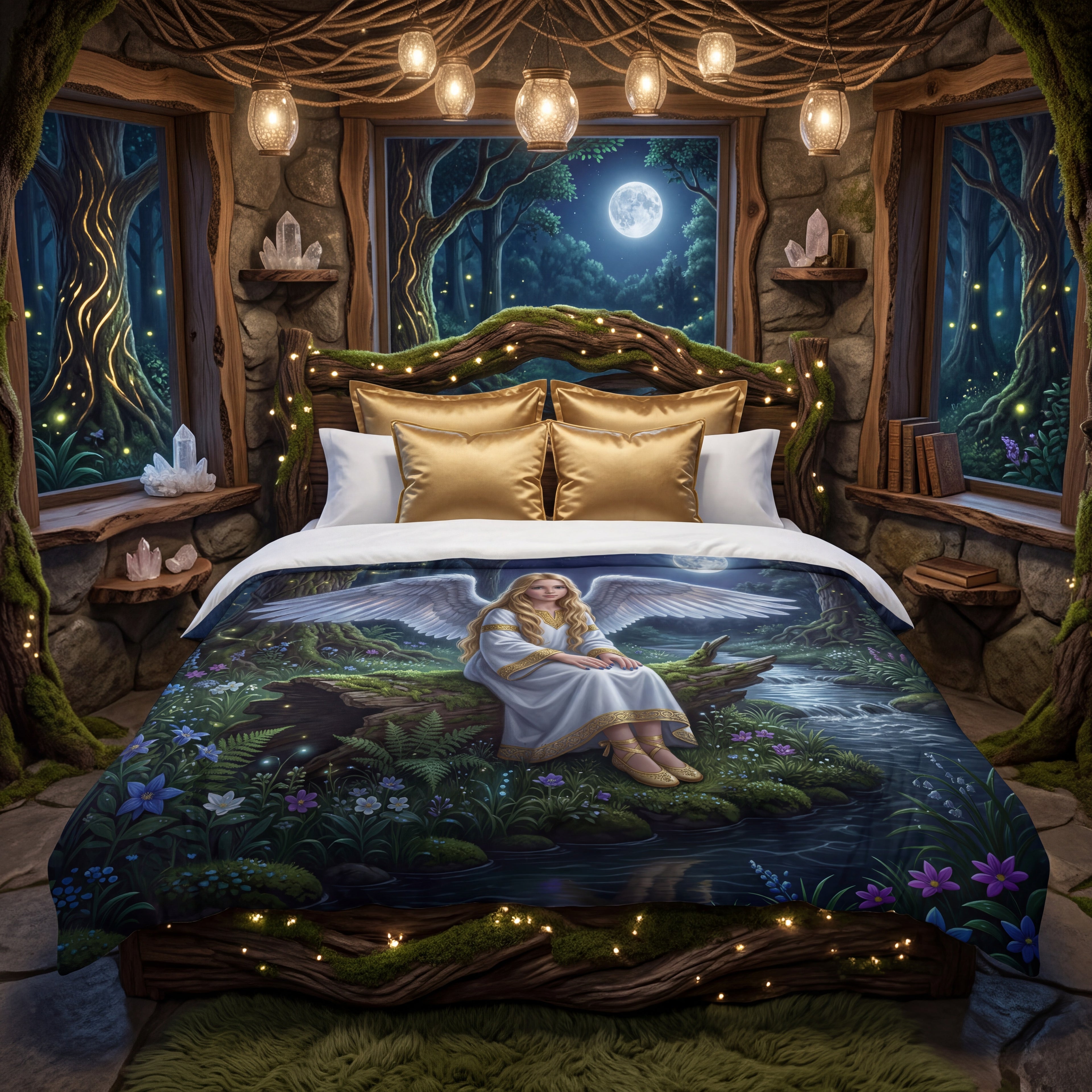 Moonlit Angel Comforter | Enchanted Forest Fantasy Bedding Set