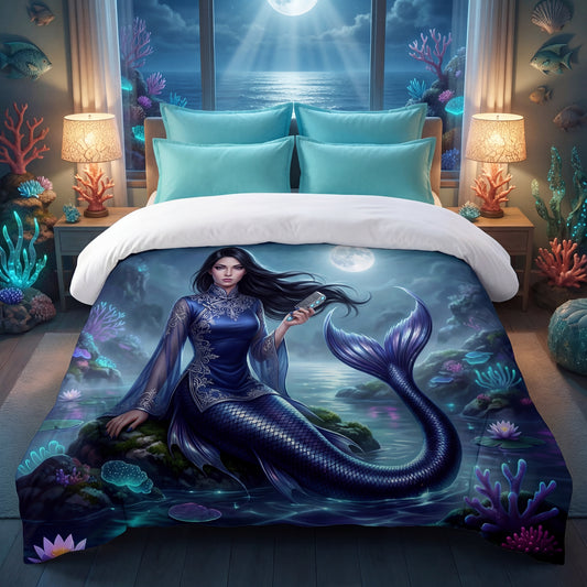 Moonlit Mermaid Comforter | Fantasy Ocean Bedding with Siren Art