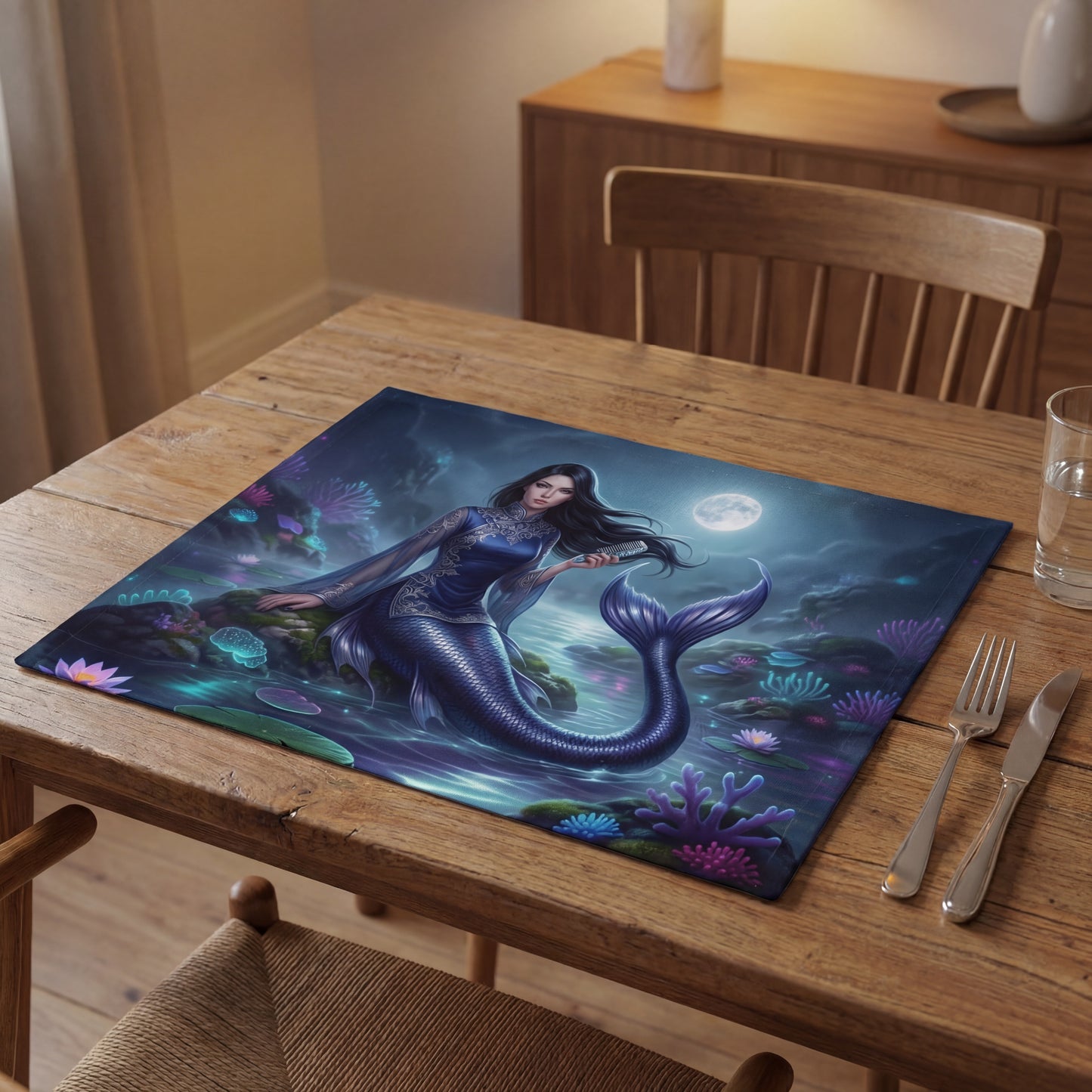 Moonlit Mermaid Placemats (Set of 4) | Fantasy Dining Table Mats
