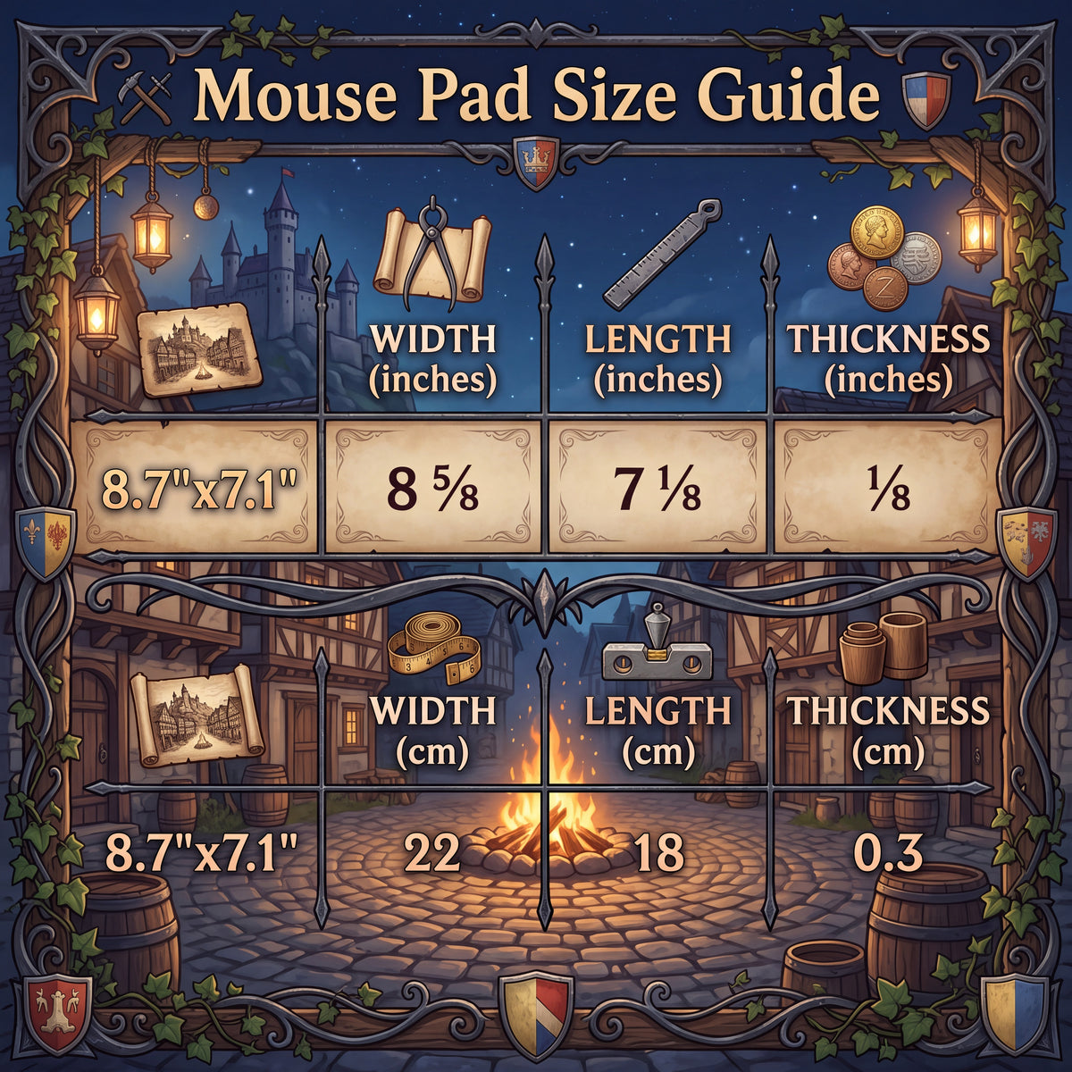 Medieval Archer Woman - Moonlit Village Mouse Pad