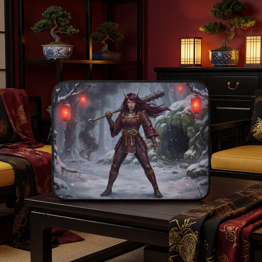 Oni Warrior Girl Laptop Sleeve | Japanese Yokai Dark Fantasy | Neoprene Case (13” / 15”)