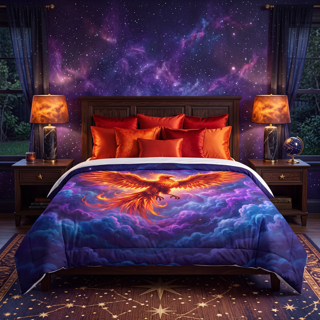 Celestial Phoenix Comforter | Fiery Fantasy Bird Bedding