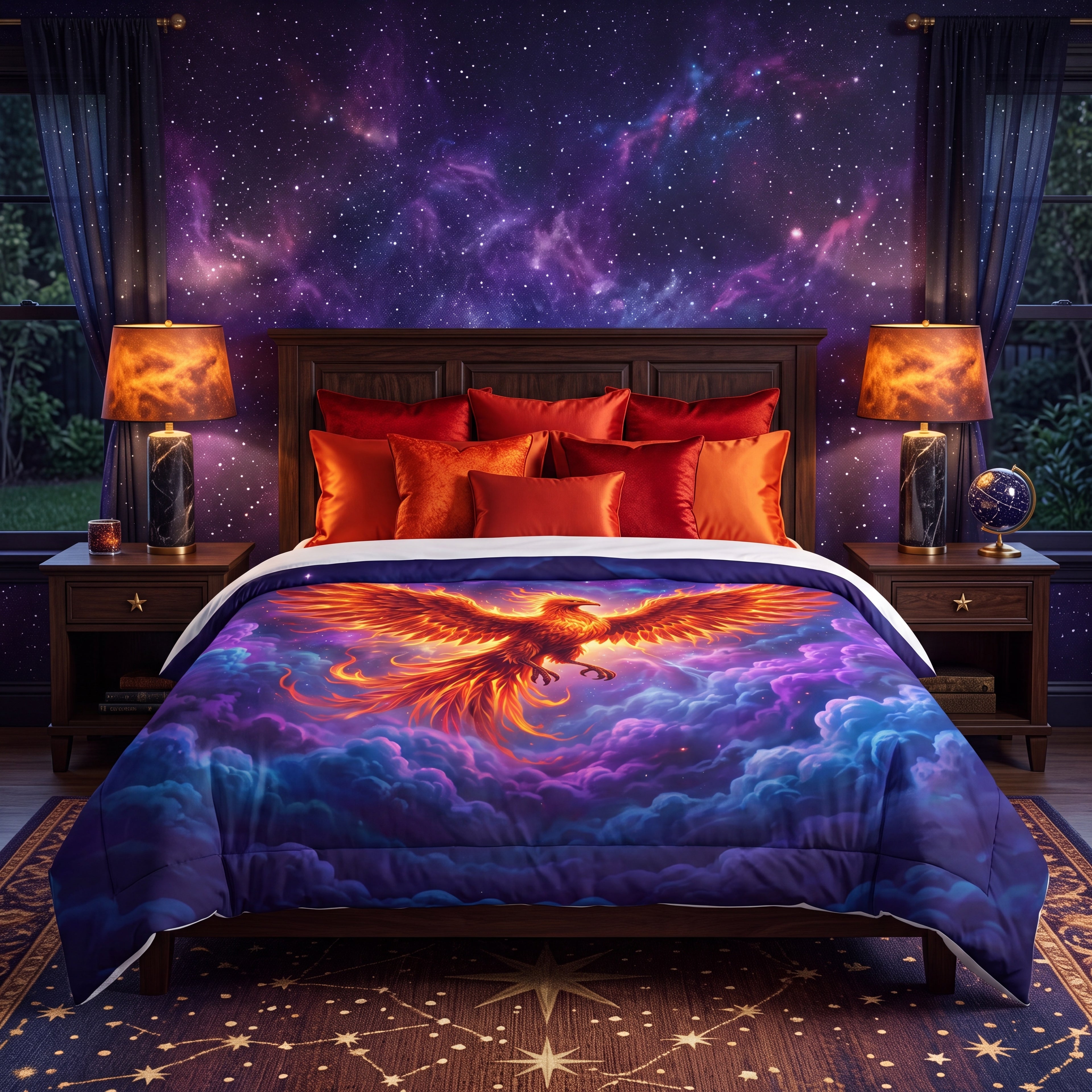 Celestial Phoenix Comforter | Fiery Fantasy Bird Bedding