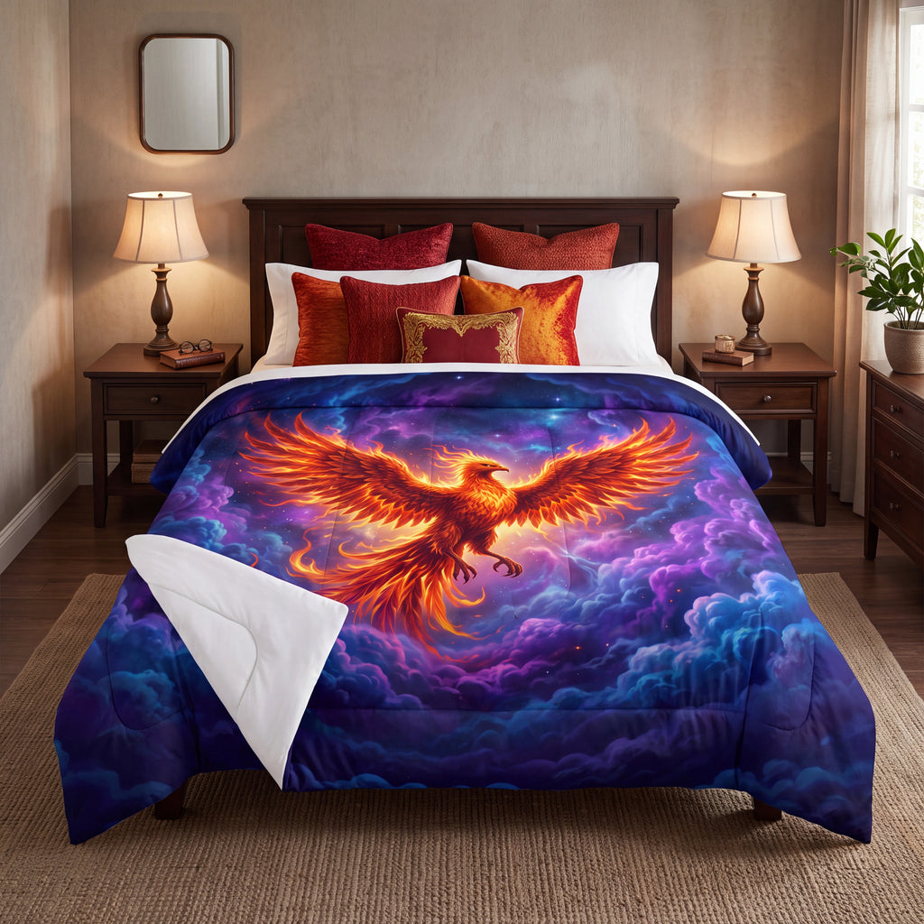 Celestial Phoenix Comforter | Fiery Fantasy Bird Bedding
