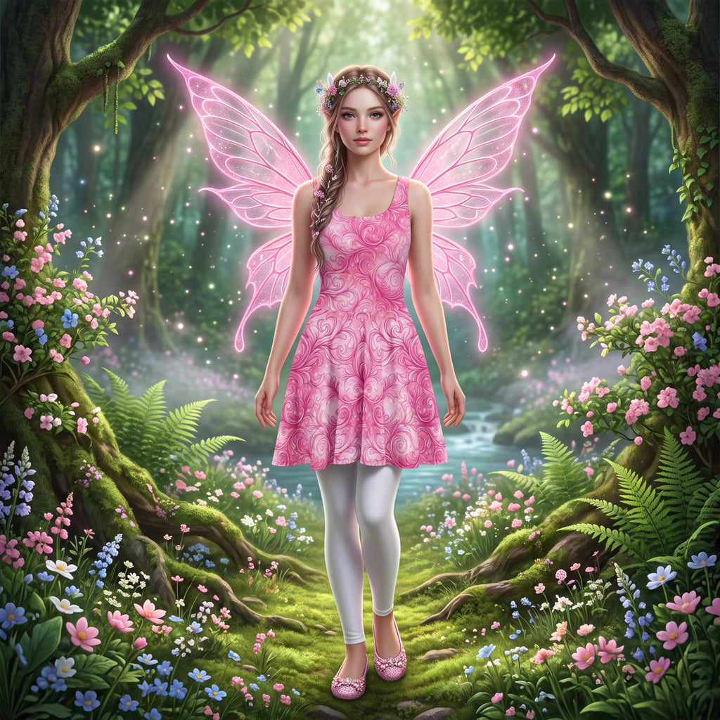 Pink Fairy Skater Dress – Fairycore Filigree Fantasy Dress