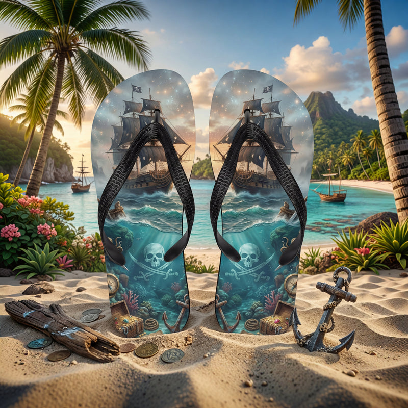 Pirate Ship Flip Flops | Undersea Treasure Sublimation Sandals