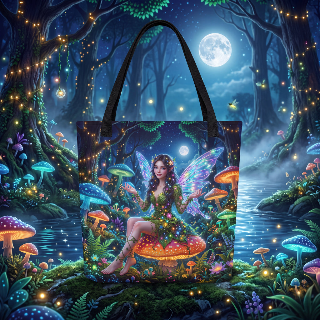 Enchanted Forest Fairy Tote Bag – Moonlit Mushroom Fantasy Bag